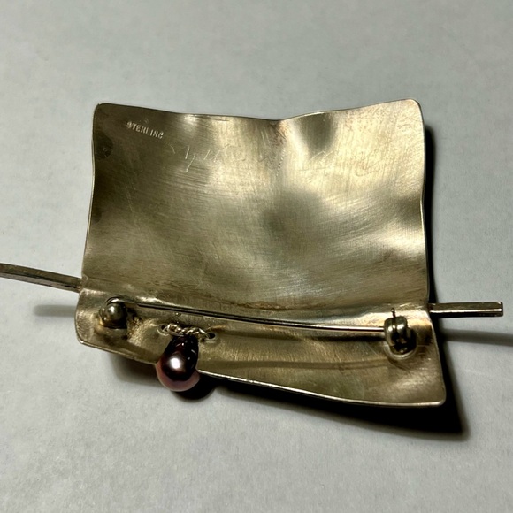 Lynda Fulleryon Bahr Modernist Abstract Sterling silver brooch / Pearl, signed. - Picture 5 of 8